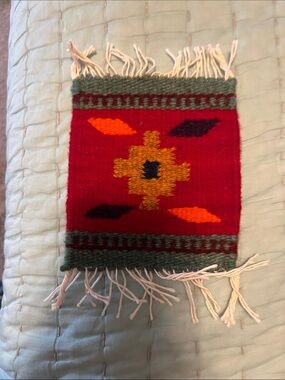 Handwoven Red Southwestern Accent Wall Hanging with Fringe OR Table Trivet